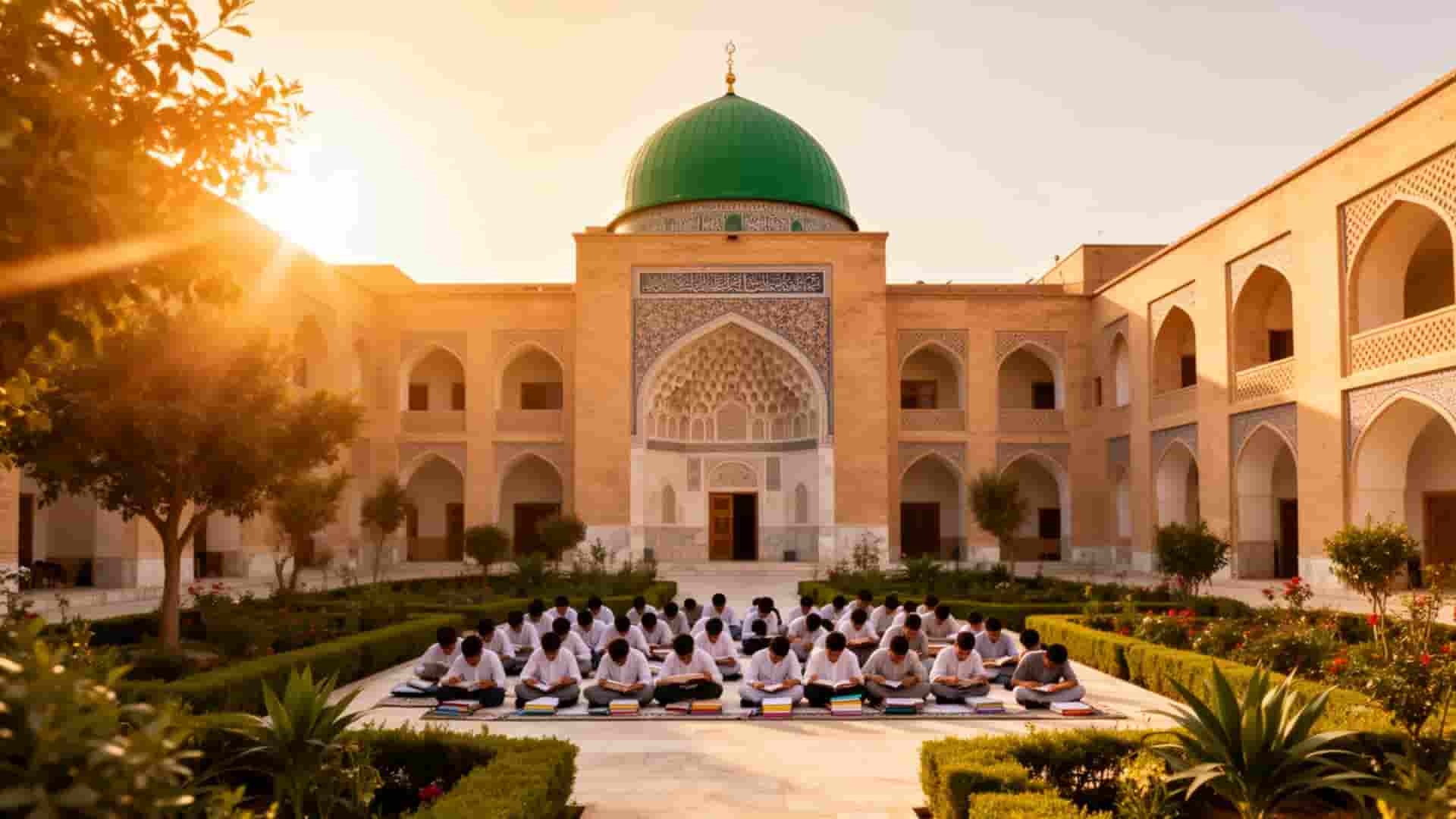 اسلامی مدرسہ کا خوبصورت منظر — طلباء تعلیم حاصل کر رہے ہیں
