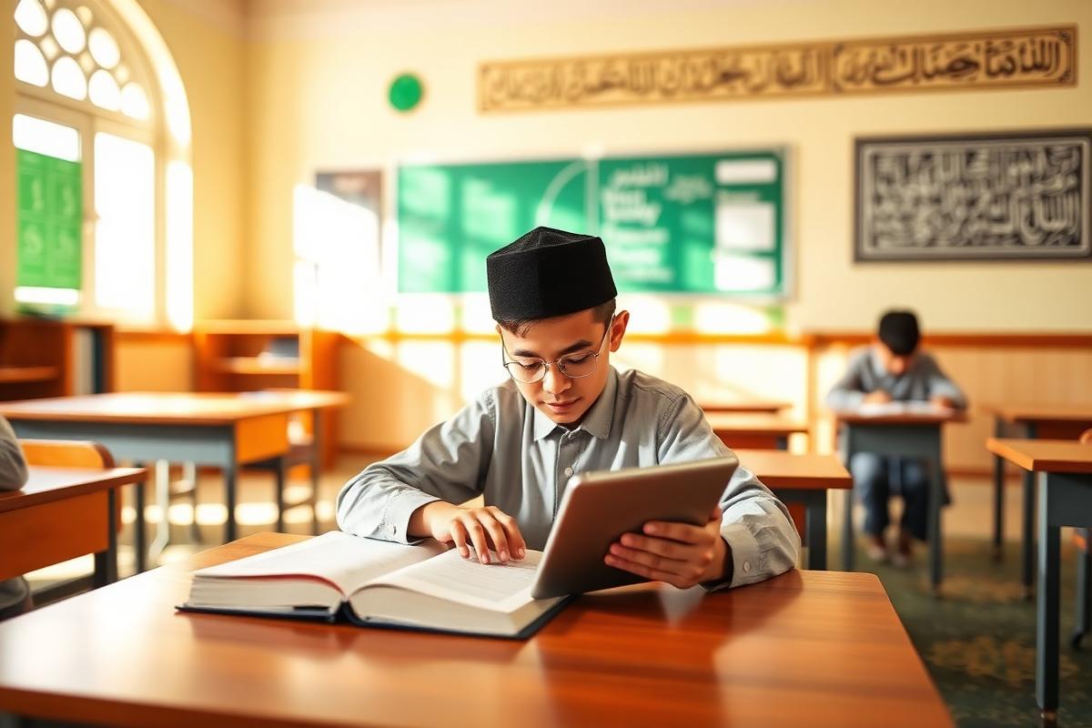 مدرسہ میں طالب علم تعلیم حاصل کرتے ہوئے